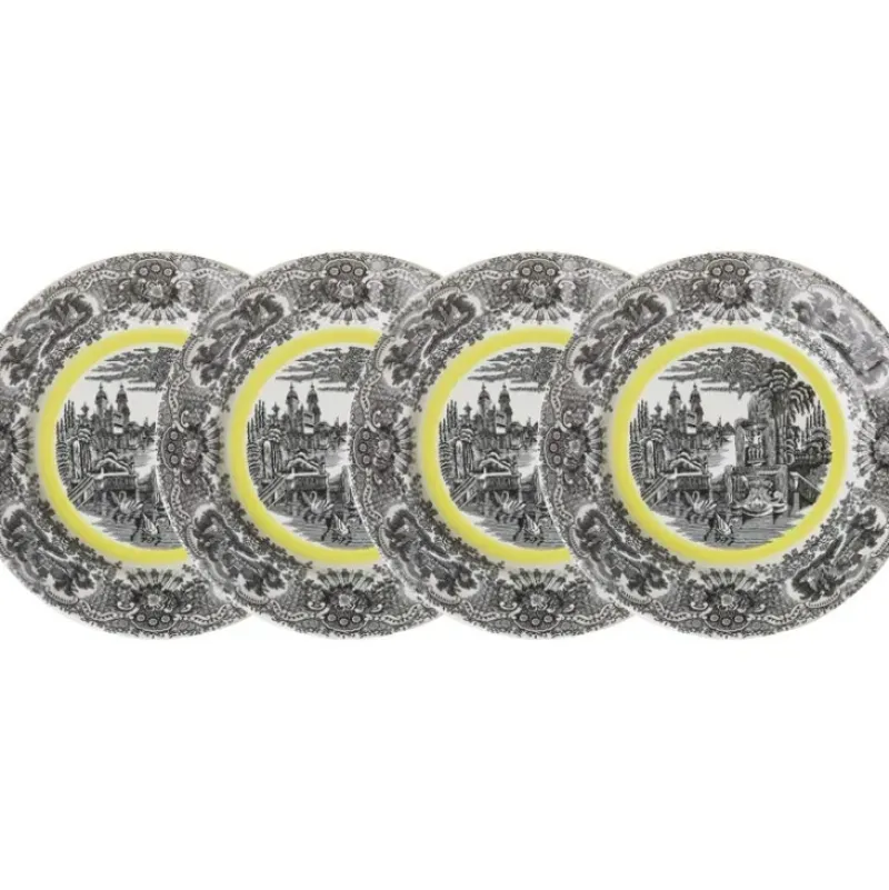 La Cartuja de Sevilla Set de 4 platos llanos colección Negro Vistas Yellow by Aaron Stewart > Set Y Servicios|Platos