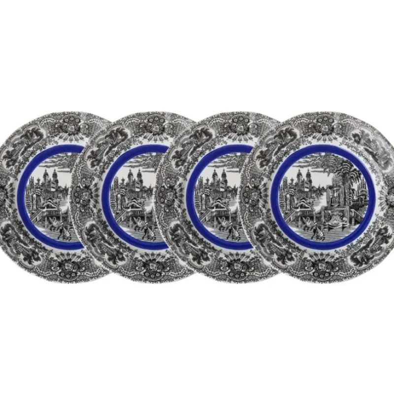 La Cartuja de Sevilla Set de 4 platos llanos colección Negro Vistas Blue by Aaron Stewart > Set Y Servicios|Platos