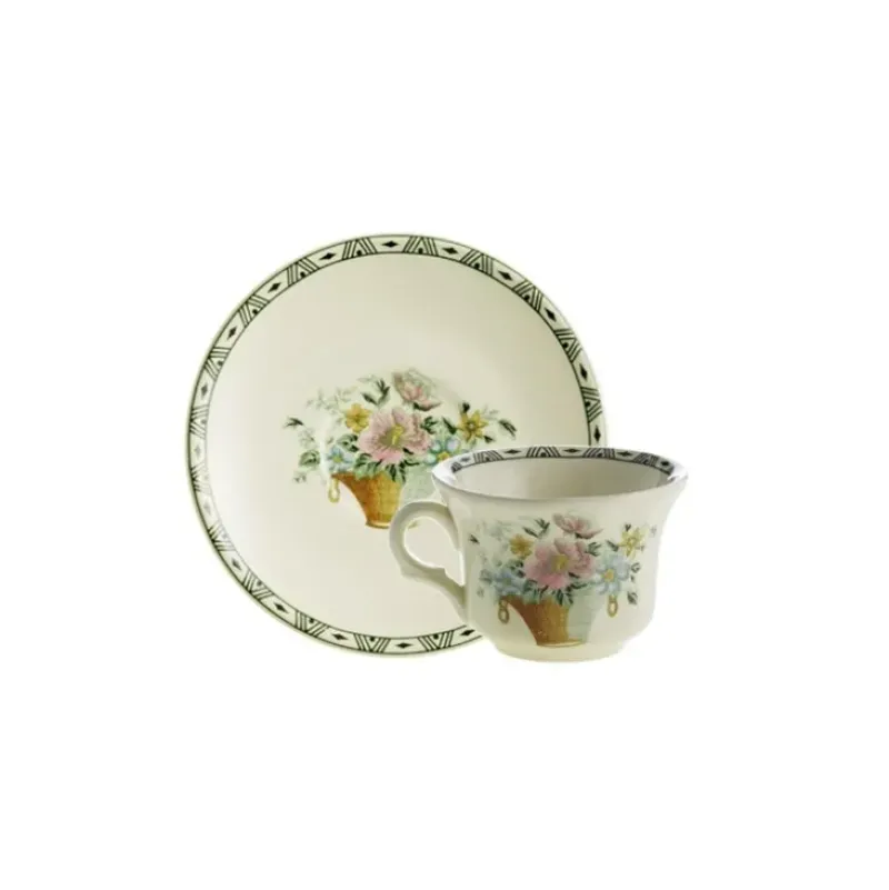 La Cartuja de Sevilla Set de 4 tazas de café con platillos colección Canasto Floral > Set De Tazas Con Platillos