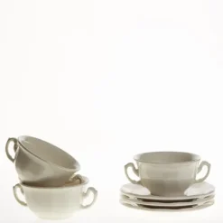 La Cartuja de Sevilla Set de 6 tazas de consomé con platillos colección Aurora Blanca > Set Y Servicios|Boles Y Tazas De Consomé