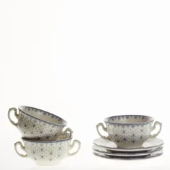 La Cartuja de Sevilla Set de 6 tazas de consomé con platillos colección Flor de Lis Azul > Set Y Servicios|Boles Y Tazas De Consomé