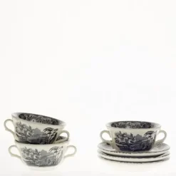 La Cartuja de Sevilla Set de 6 tazas de consomé con platillos colección Negro Vistas > Set Y Servicios|Boles Y Tazas De Consomé