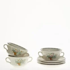 La Cartuja de Sevilla Set de 6 tazas de consomé con platillos colección Canasto Floral > Set Y Servicios|Boles Y Tazas De Consomé