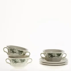 La Cartuja de Sevilla Set de 6 tazas de consomé con platillos colección Yedra > Set Y Servicios|Boles Y Tazas De Consomé
