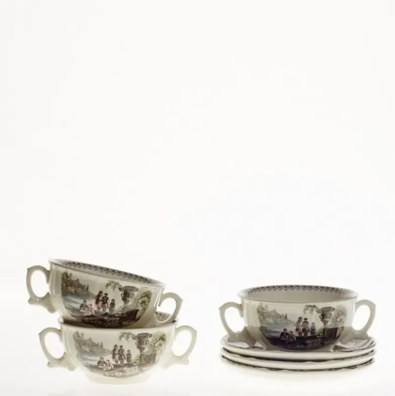 La Cartuja de Sevilla Set de 6 tazas de consomé con platillos colección Atenea > Set Y Servicios|Boles Y Tazas De Consomé