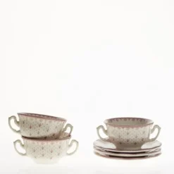 La Cartuja de Sevilla Set de 6 tazas de consomé con platillos colección Flor de Lis Rosa > Set Y Servicios|Boles Y Tazas De Consomé