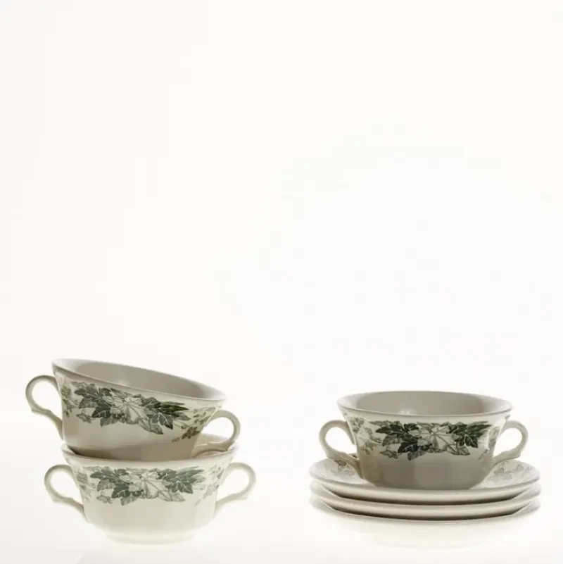 La Cartuja de Sevilla Set de 4 tazas de consomé con platillos colección Yedra > Set Y Servicios|Boles Y Tazas De Consomé