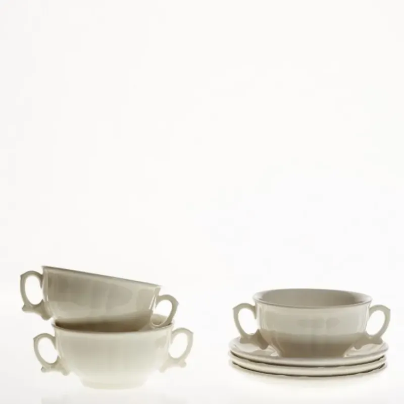 La Cartuja de Sevilla Set de 4 tazas de consomé con platillos colección Imperio Blanca > Set Y Servicios|Boles Y Tazas De Consomé