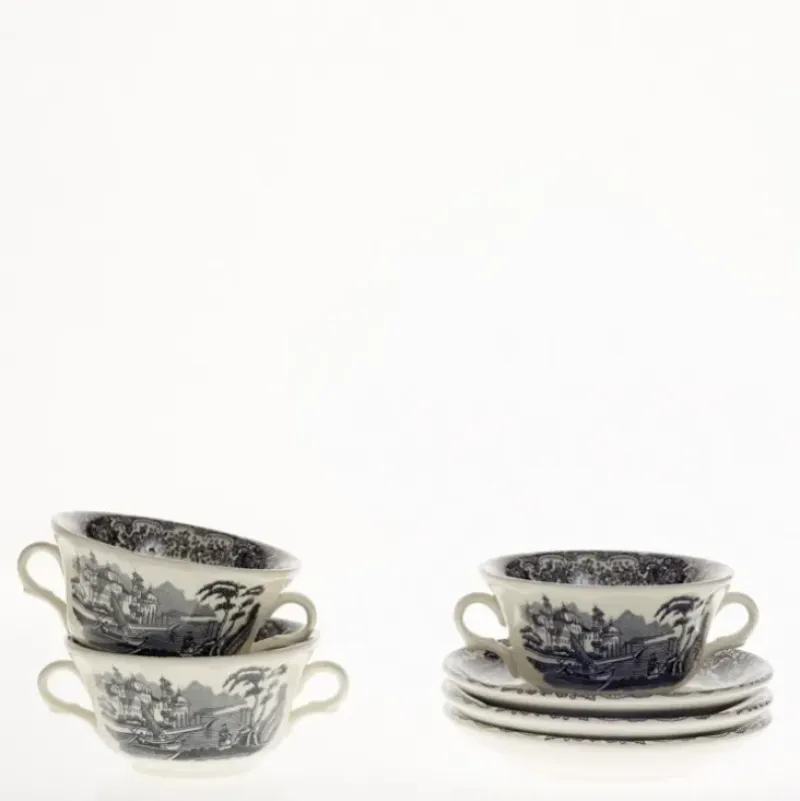 La Cartuja de Sevilla Set de 12 tazas de consomé con platillos colección Negro Vistas > Set Y Servicios|Boles Y Tazas De Consomé