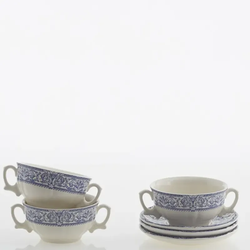 La Cartuja de Sevilla Set de 12 tazas de consomé con platillos colección 150 Aniversario > Set Y Servicios|Boles Y Tazas De Consomé