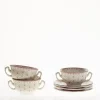 La Cartuja de Sevilla Set de 12 tazas de consomé con platillos colección Flor de Lis Rosa > Set Y Servicios|Boles Y Tazas De Consomé