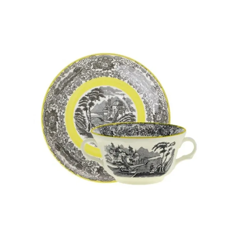 La Cartuja de Sevilla Set de 12 tazas de consomé con platillos colección Negro Vistas Yellow by Aaron Stewart > Set Y Servicios|Boles Y Tazas De Consomé