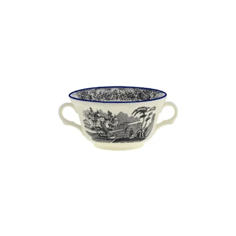 La Cartuja de Sevilla Set de 12 tazas de consomé con platillos colección Negro Vistas Blue by Aaron Stewart > Set Y Servicios|Boles Y Tazas De Consomé