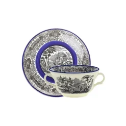 La Cartuja de Sevilla Set de 12 tazas de consomé con platillos colección Negro Vistas Blue by Aaron Stewart > Set Y Servicios|Boles Y Tazas De Consomé