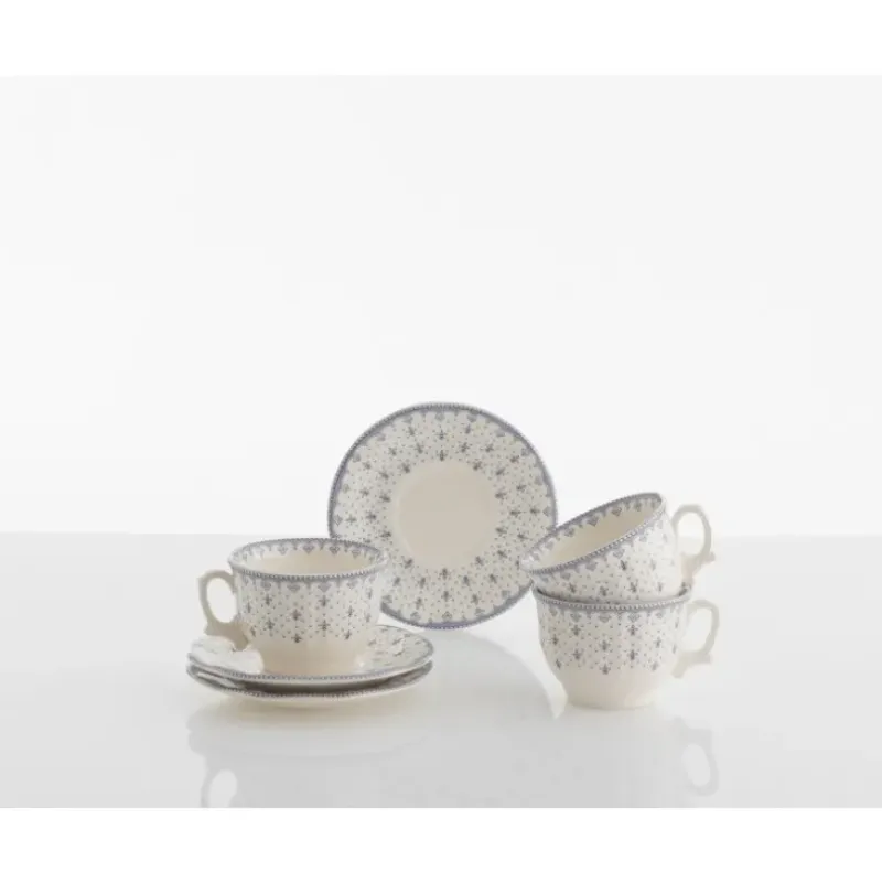 La Cartuja de Sevilla Set de 4 tazas de desayuno con platillos colección Flor de Lis Azul > Set De Tazas Con Platillos