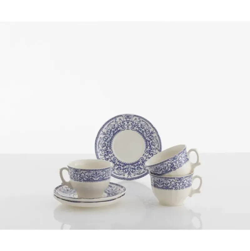 La Cartuja de Sevilla Set de 4 tazas de desayuno con platillos colección 150 Aniversario > Set De Tazas Con Platillos