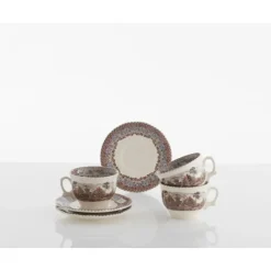 La Cartuja de Sevilla Set de 4 tazas de desayuno con platillos colección Viejo Molino > Set De Tazas Con Platillos