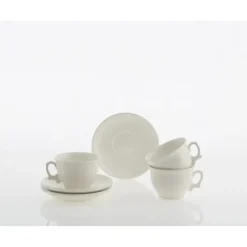 La Cartuja de Sevilla Set de 12 tazas de desayuno con platillos colección Ochavada Blanca > Set De Tazas Con Platillos