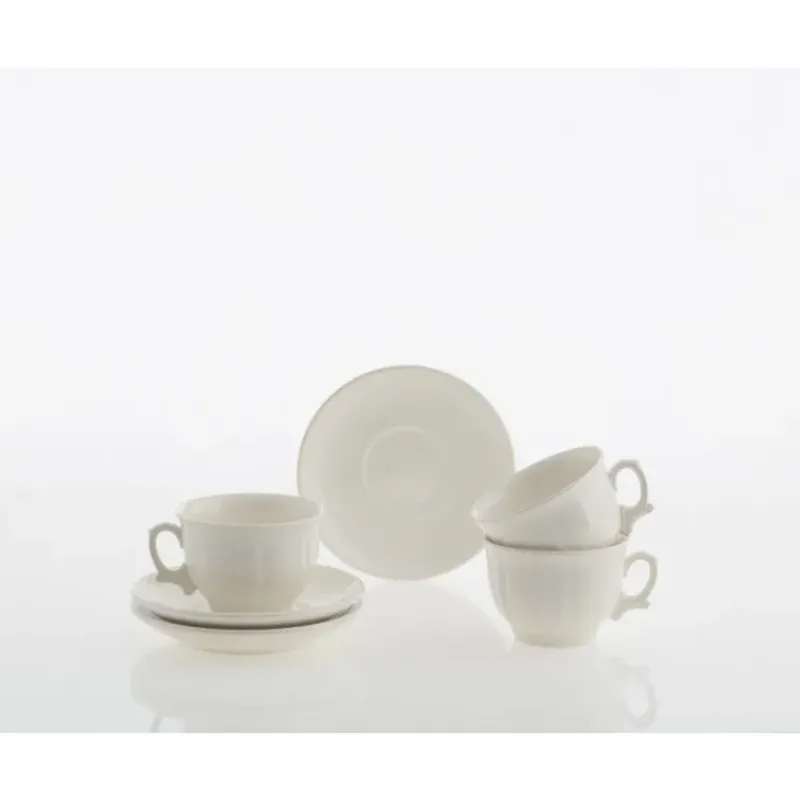 La Cartuja de Sevilla Set de 12 tazas de desayuno con platillos colección Ochavada Blanca > Set De Tazas Con Platillos