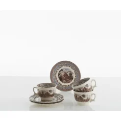 La Cartuja de Sevilla Set de 12 tazas de desayuno con platillos colección Viejo Molino > Set De Tazas Con Platillos