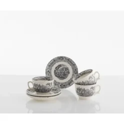 La Cartuja de Sevilla Set de 12 tazas de desayuno con platillos colección Negro Vistas > Set De Tazas Con Platillos