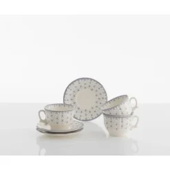 La Cartuja de Sevilla Set de 12 tazas de desayuno con platillos colección Flor de Lis Azul > Set De Tazas Con Platillos