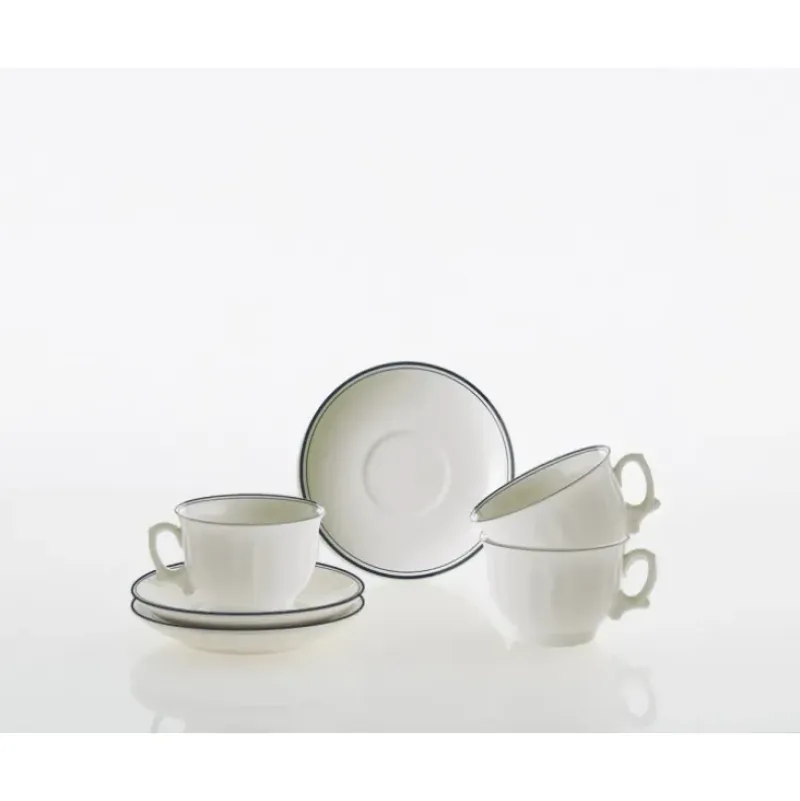 La Cartuja de Sevilla Set de 12 tazas de desayuno con platillos colección Basic Line Blue > Set De Tazas Con Platillos