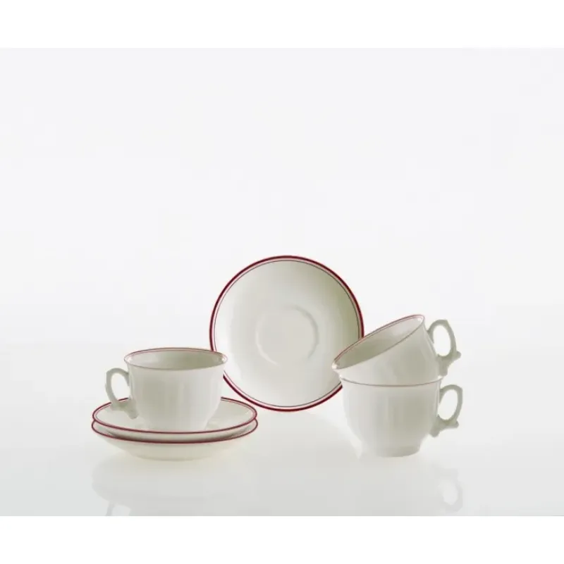La Cartuja de Sevilla Set de 12 tazas de desayuno con platillos colección Basic Line Red > Set De Tazas Con Platillos