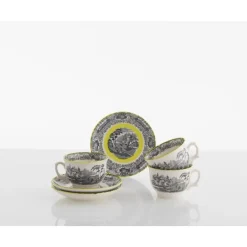 La Cartuja de Sevilla Set de 12 tazas de desayuno con platillos colección Negro Vistas Yellow by Aaron Stewart > Set De Tazas Con Platillos