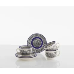 La Cartuja de Sevilla Set de 12 tazas de desayuno con platillos colección Negro Vistas Blue by Aaron Stewart > Set De Tazas Con Platillos
