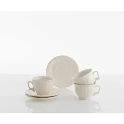 La Cartuja de Sevilla Set de 6 tazas de desayuno con platillos colección Aurora Blanca > Set De Tazas Con Platillos