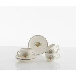La Cartuja de Sevilla Set de 6 tazas de desayuno con platillos colección Canasto Floral > Set De Tazas Con Platillos