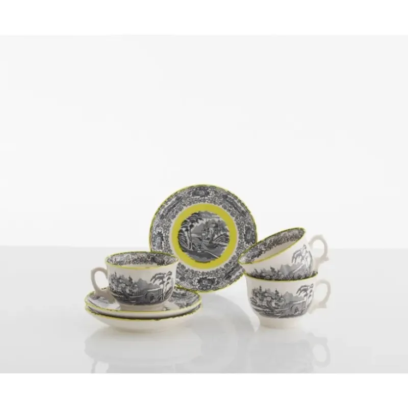 La Cartuja de Sevilla Set de 6 tazas de desayuno con platillos colección Negro Vistas Yellow by Aaron Stewart > Set De Tazas Con Platillos