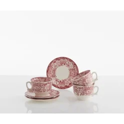 La Cartuja de Sevilla Set de 6 tazas de desayuno con platillos colección 202 Rosa > Set De Tazas Con Platillos